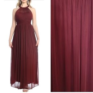 Cindy Collection Burgundy Halter Bridesmaid Chiffon Maxi Dress XL With Sash